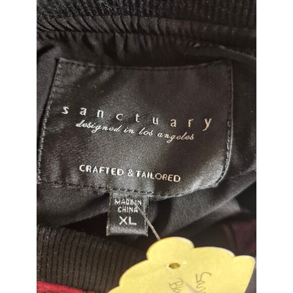 Sanctuary Dylan Plaid Bomber Jacket Utility Jacket Red Black Sz L - Picture 7 of 8